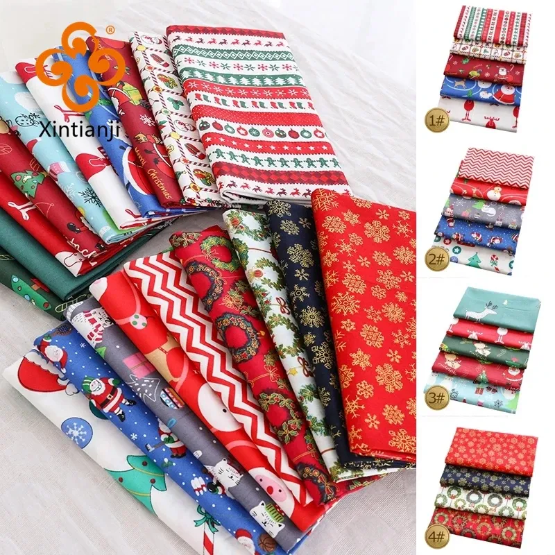 Fabric 50X50cm/pcs Bundle Christmas Sewing Materials Santa Claus Print Cotton Twill Fabrics Patchwork DIY Cloth Xmas Decoration TJ1146