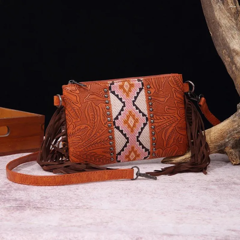 Umhängetaschen Cowgirls West Western Frauen Brieftasche PU Leder Wristlet Clutch Reißverschluss Geldbörse mit Quasten Damen Reisehalter Handtasche
