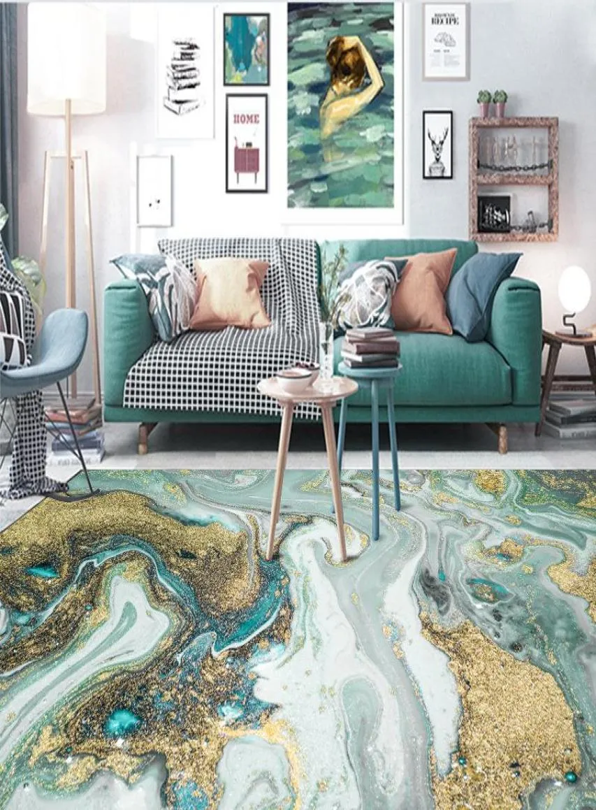 Scandinavisch modern blauwgroen abstract zeewater gouden keuken woonkamer slaapkamer nachtkastje tapijt1435346