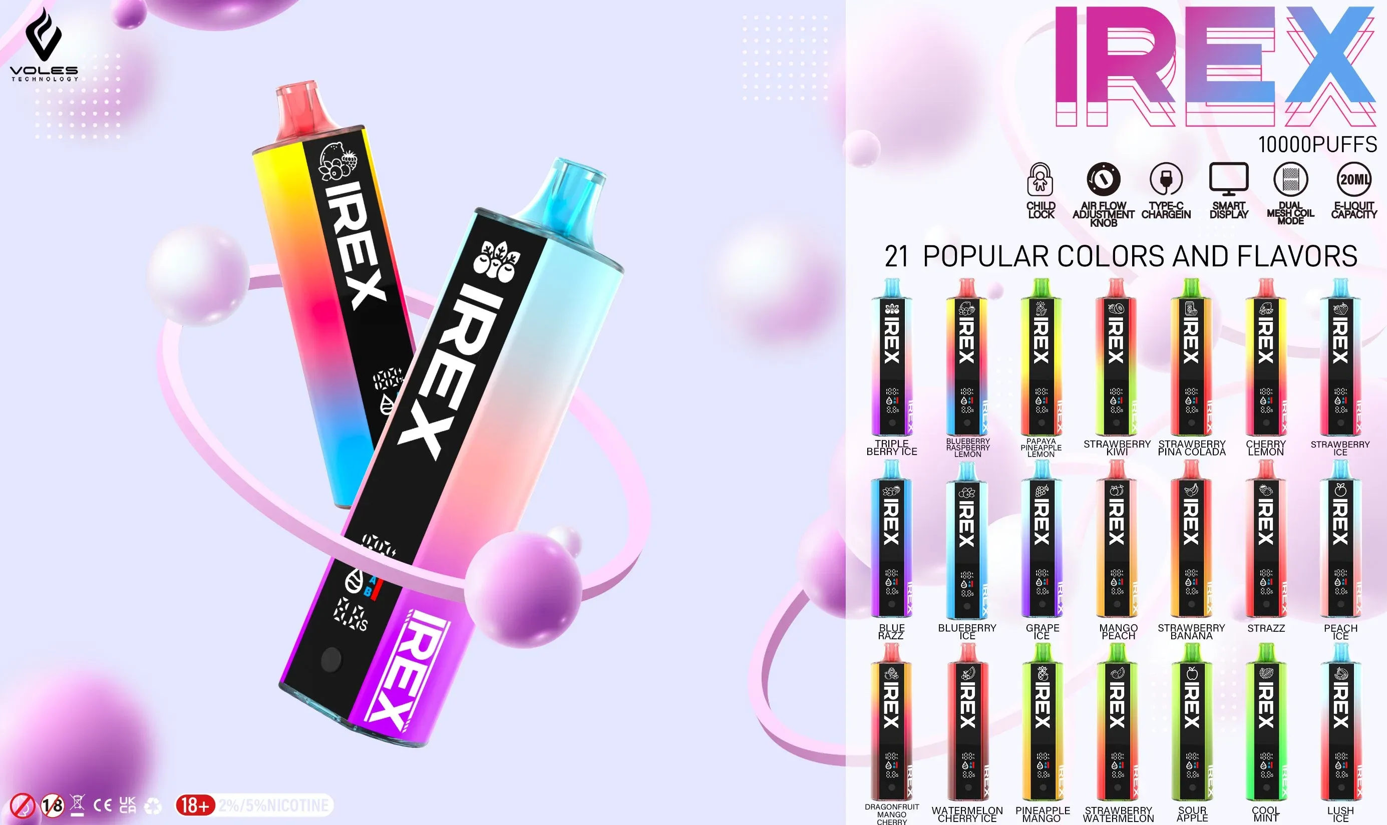 Hazebar Voles Irex 10K 10000 Puff Bar LED-Anzeigebildschirm Elektronische E-Zigarette 10000 Puffs Vapers Einweg-Vape-Stift Wiederaufladbarer Vaper-Pod
