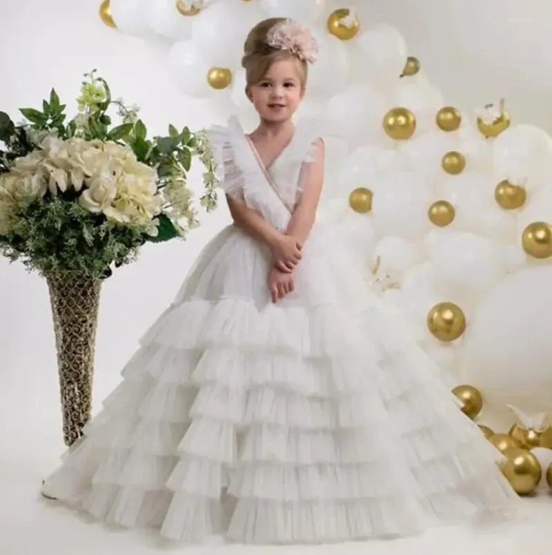 Mädchenkleider Wunderschönes Prinzessin-Fancy-Event-Blumenkleid für die Hochzeit Mehrstufiger Tüll Kinder Erstkommunion Besonderer Mädchentag