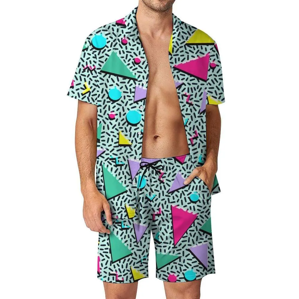 Projektant Suit European Mens Casual Loose Shirt Set Hawaii Digital Print Beach Shorts Shorts Uziy