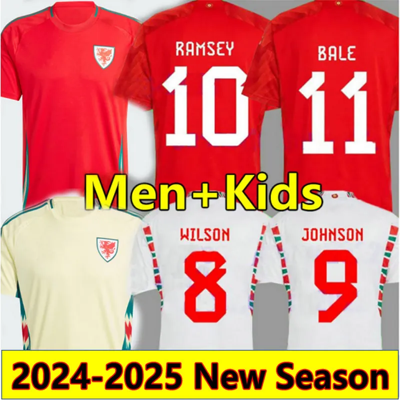 2024 Jerseys de fútbol de Gales BALE WILSON BROOKS RAMSEY 24 25 Copa del equipo nacional Rodon JOHNSON Inicio Camiseta de fútbol galés Kit para niños Uniformes enfant camesita de futol