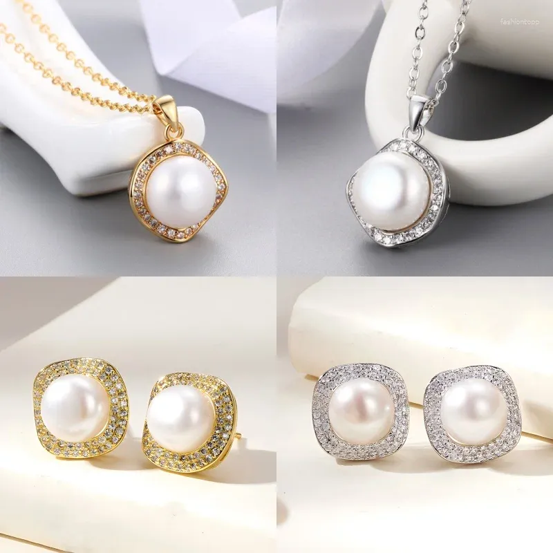 Pendant Necklaces Natural Freshwater Pearl Round Inlaid Zircon Necklace Fashionable Simple Personalized Clavicle Chain Trendy Women's