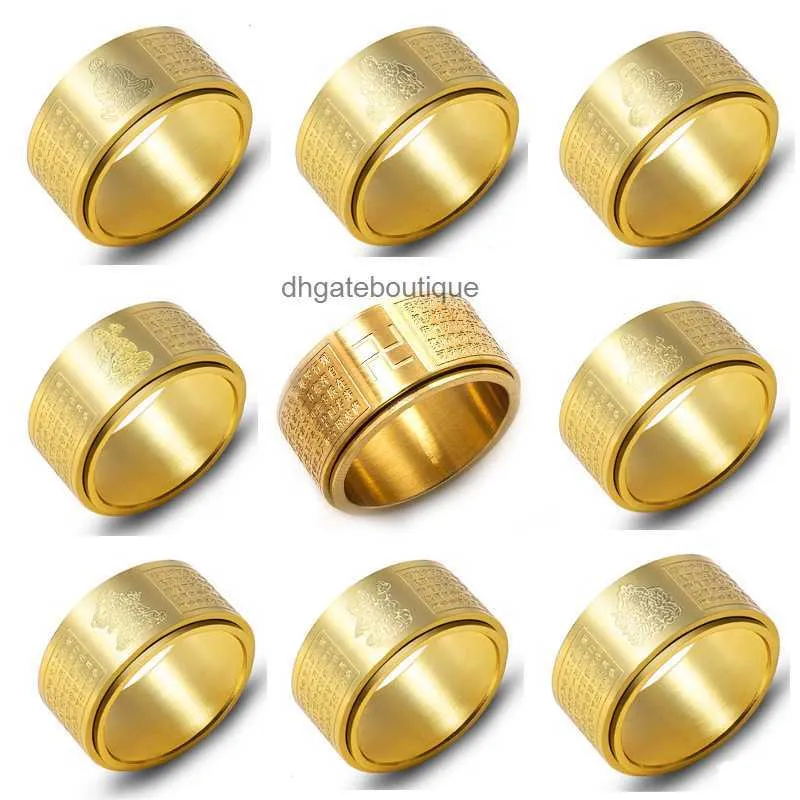 Chinese zodiac rings with ten thousand characters and heart scriptures stainless steel rings with rotatable rings titanium steel rotating rings factory