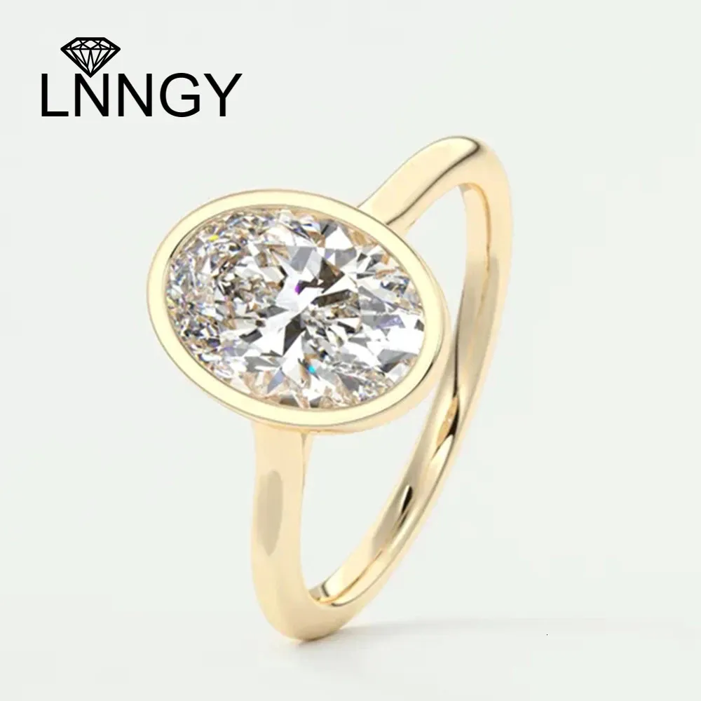 Lnngy 925 Sterling Silver Engagement Rings for Women Women Fashion Oval Zircon Solitaire Ring 14K Gold Plated Smyckesgåvor 240313