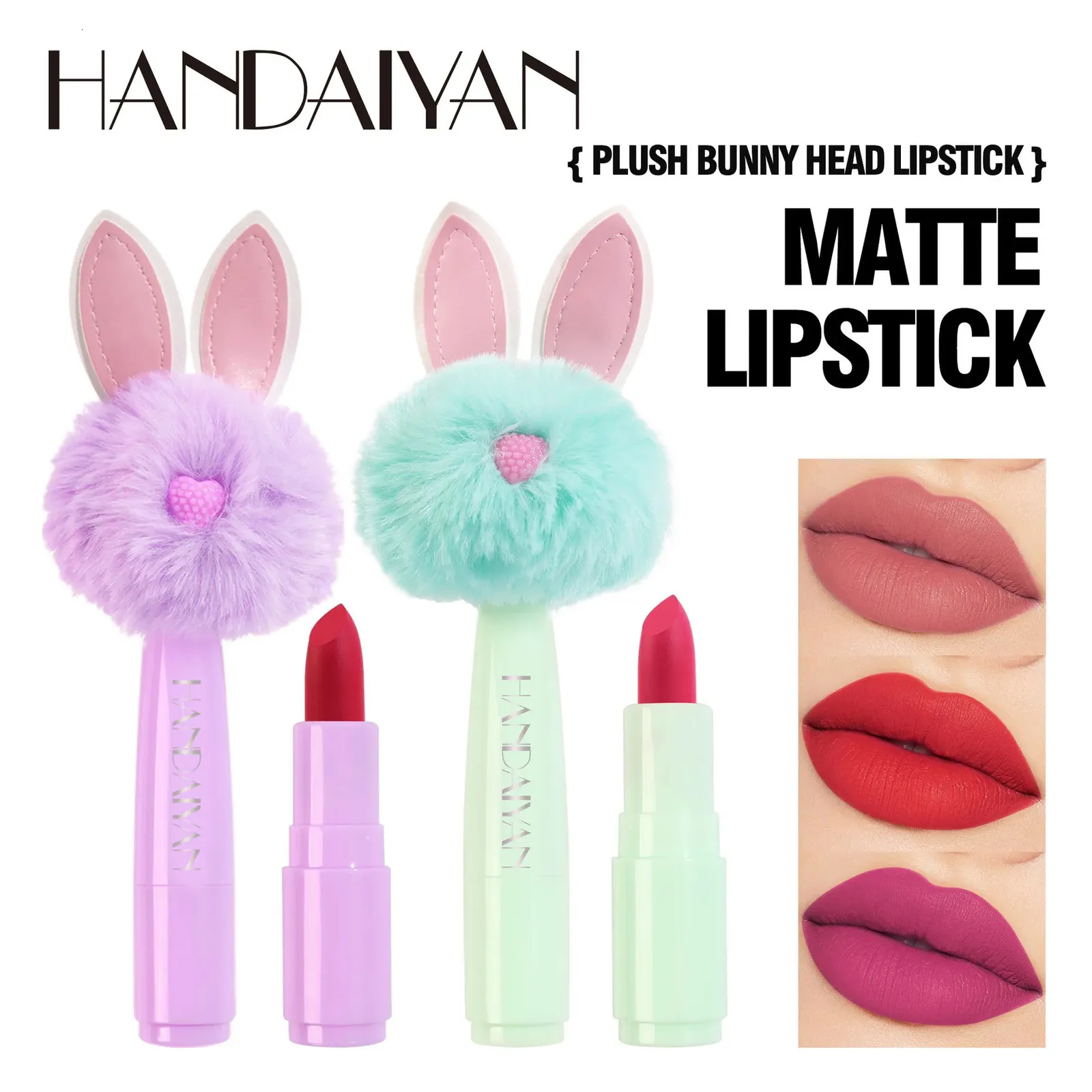 Handaiyan Matte Lipstick Długotrwałe nawilżające mini królik pluszowy pomruk 240305