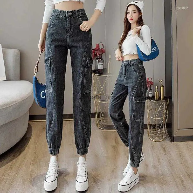 Mulheres jeans senhoras moda cintura alta baggy roupas femininas meninas casual streetwear denim calças de carga feminino bonito b3018a