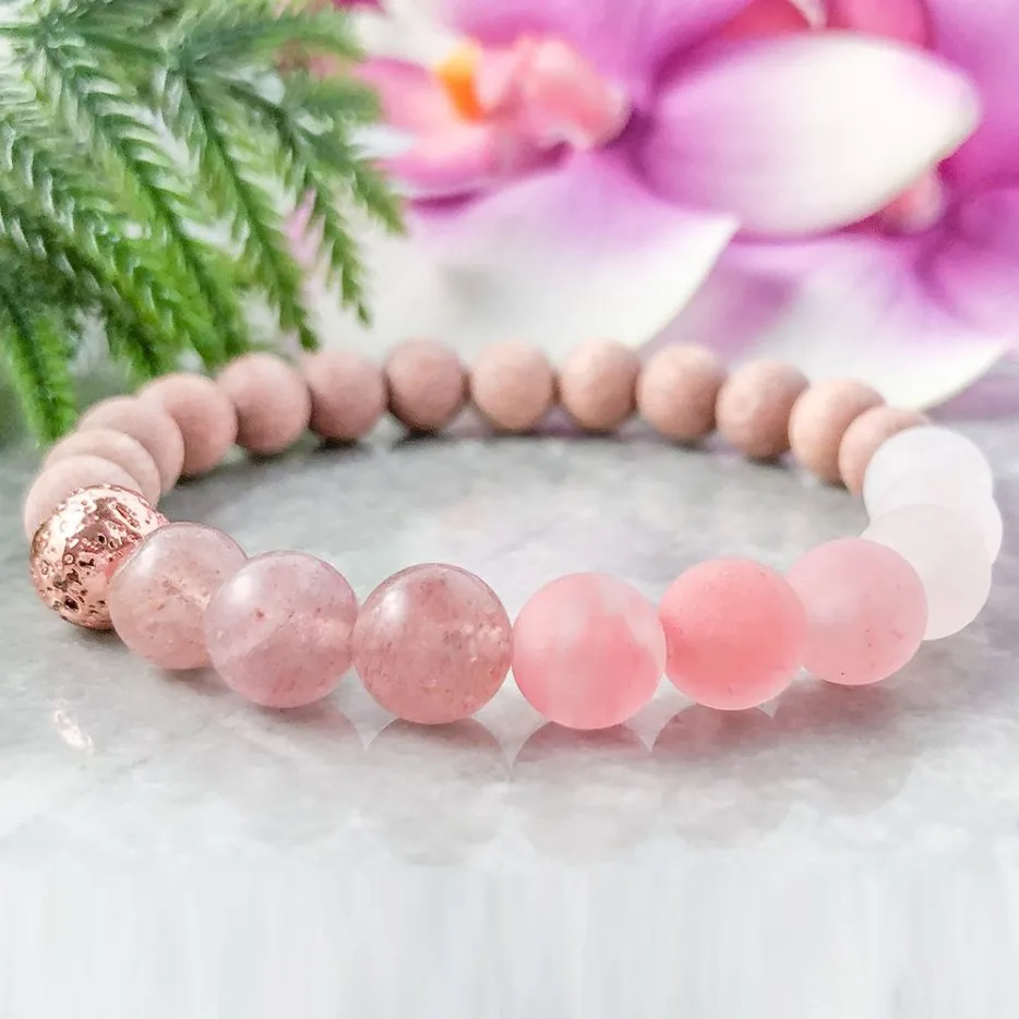 MG1096 Pink Rose Crystal Beaded Bracelet Natural Rosewood Boho Beaded Bracelet Healing Crystals Mala Bracelet for Women278G