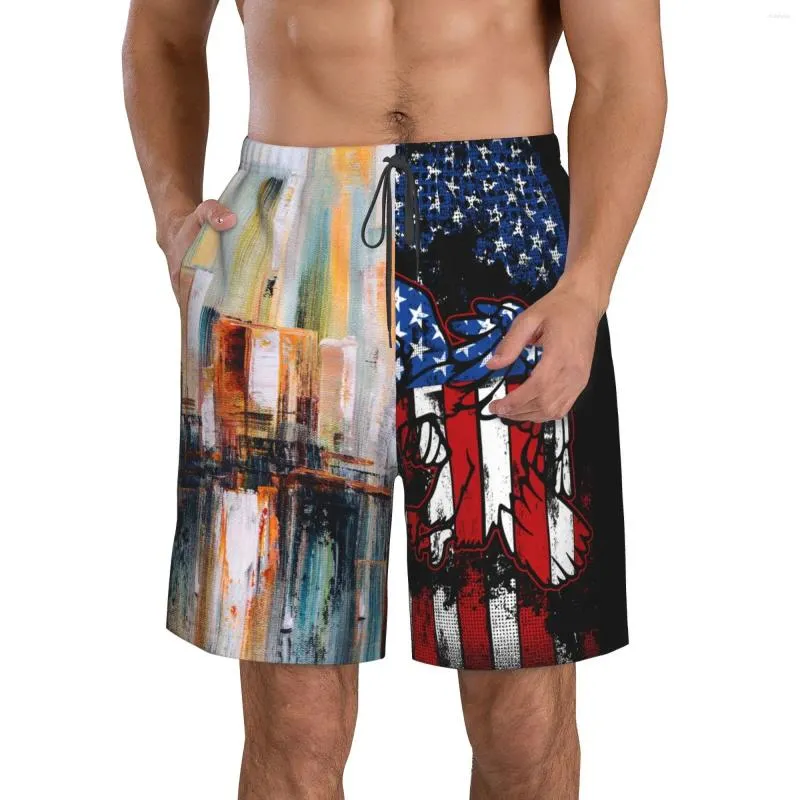 Męskie spodenki Wansici plażowe spodnie dla dorosłych Malarstwo olejne - Brooklyn Bridge York