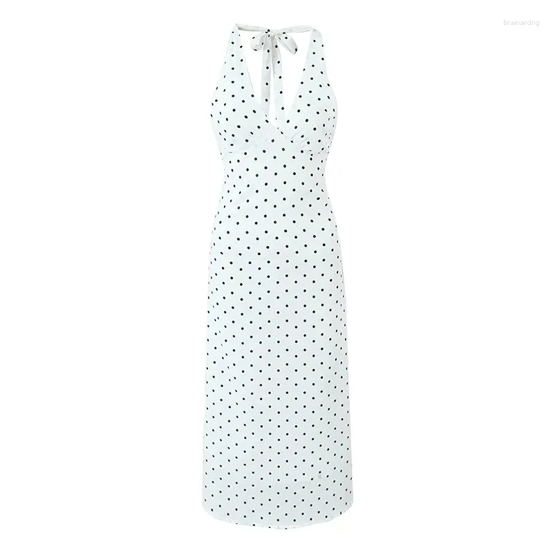 Vestidos casuales Yenkye Vintage Polka Dot Halter Mujeres Sexy Sin respaldo A-Line Vestido de fiesta de vacaciones Traje de verano