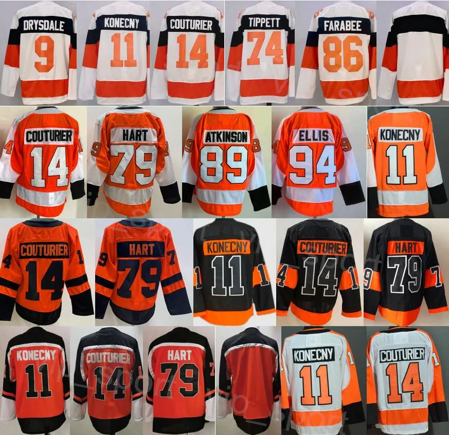 Hockey 2024 Stadium Series 13 Kevin Hayes Trikot 11 Travis Konecny 23 Oskar Lindblom 9 Ivan Provorov 14 Sean Couturier 79 Carter Hart Orange Schwarz Weiß Reverse Retro