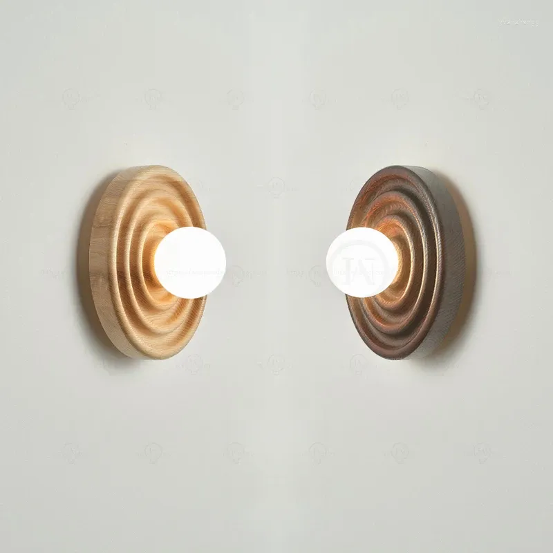 Lámparas de pared Nordic Wood Mesita de noche Estudio El Niños Comedor Pasillo Redondo Interior Deco G9 Sconce Luces Accesorios AC90-260V