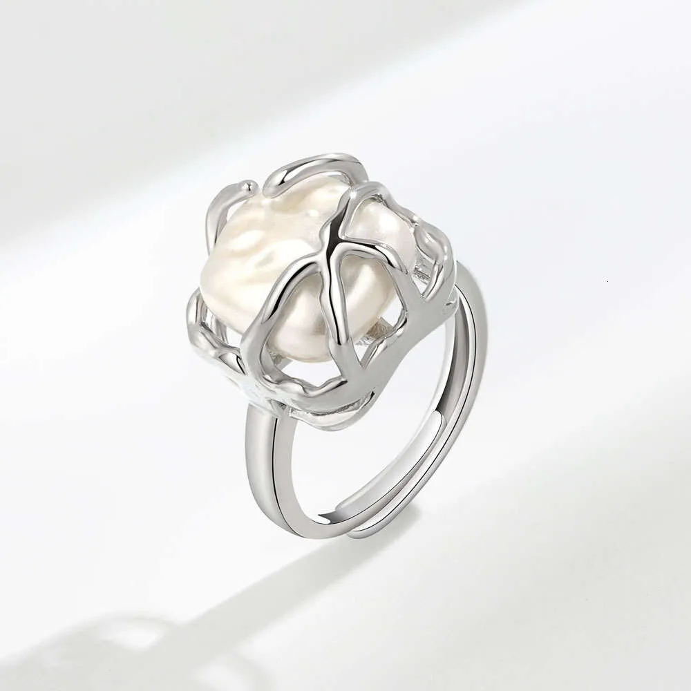 French Vine Wrapped Pearl Elegant and Fashionable Female Style, S Silver Open Ring, Personalized Index Finger Ring Trend