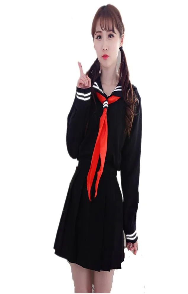 Anime Hell Girl Lady Lolita Cosplay Coreano Giapponese Navy Sailor Uniformi Scolastiche Camicia Nera Gonna Rossa Sciarpa Vestito ragazze Studente5792173