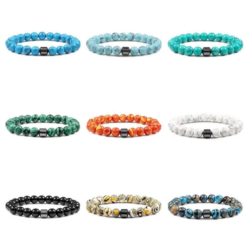 19 couleurs 8mm bracelet en pierre naturelle bracelet de thérapie magnétique pierre de lave noire bracelet de calcul biliaire noir bracelet de malachite en pierre volcanique pour femmes hommes bracelet