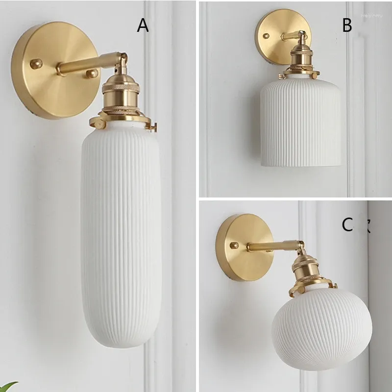 Wall Lamps Brass Ceramics Lamp Bathroom Light Nordic E27 Wandlamp Bedroom Bedside Before The Mirrorwall Golden AC110V 220V