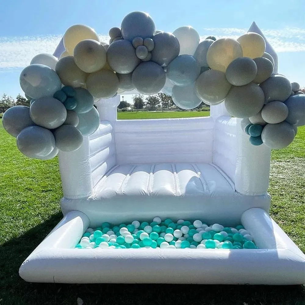 all'ingrosso 4x4m (13.2x13.2ft) Full PVC Wedding Mini Caschi per maglioni per bambini piccoli piccoli rimbalzi gonfiabili White Bounce Bouncy Castle Slide Ball Pit