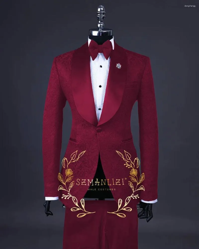 Costumes pour hommes Mariage 2024 Design italien sur mesure Bourgogne Smoking Veste de smoking 2 pièces Ensemble Groom Terno pour hommes