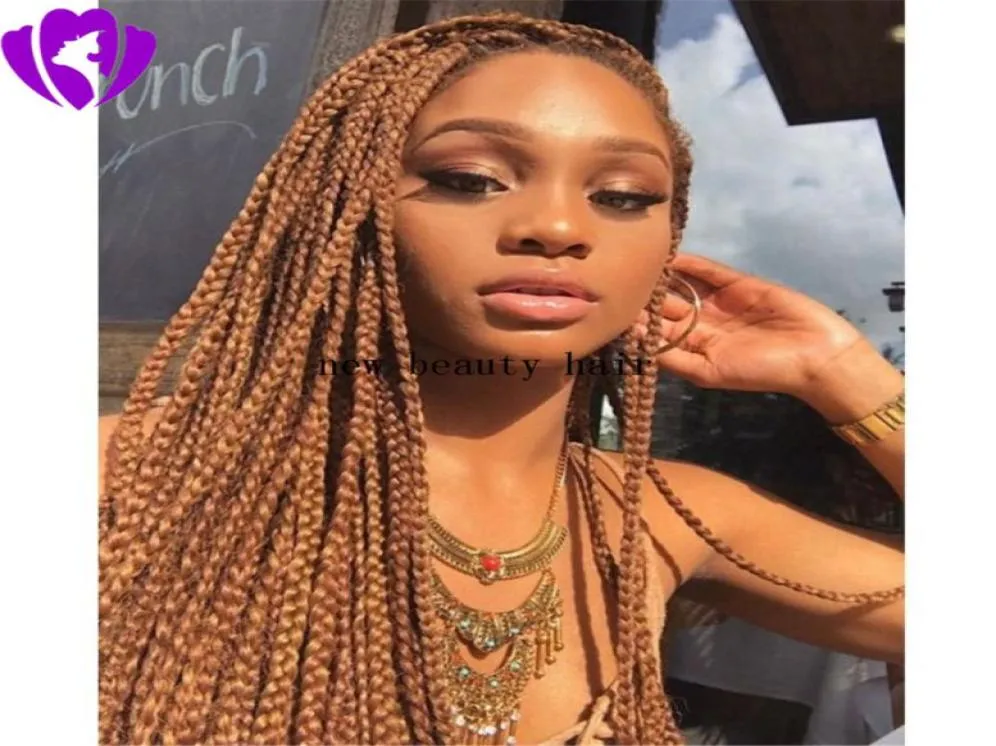 African Box Braid Wig Synthetic medium brown color Full Braids Lace Front Wigs with baby hair natural hairline2746470