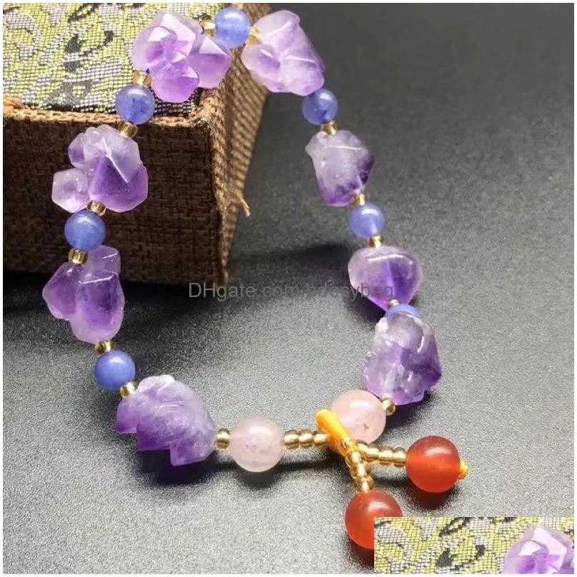 Bracelets de charme Irregar Naturel Violet Cristal Pierre Perles Bijoux Pour Femmes Fille Anniversaire Party Club Accessoires Drop Livraison Dhwub