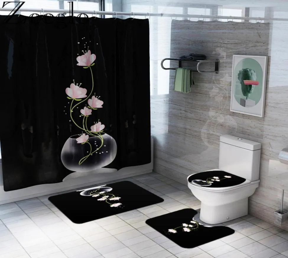 Antislip Toiletbril Cover Badmat Polyester Waterdicht Douchegordijn Set Badkamer Tapijt Home Decor Badkamer Voetmat T2006243109627