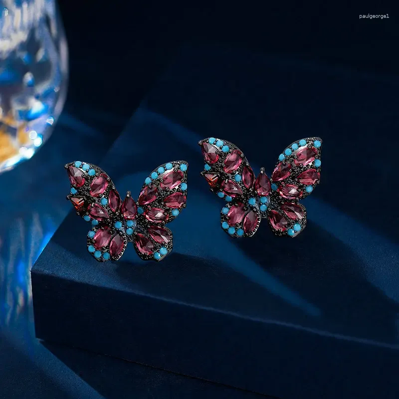 Stud Earrings Chic Fashion Colored Cubic Zircon Butterfly For Women Daily Wear