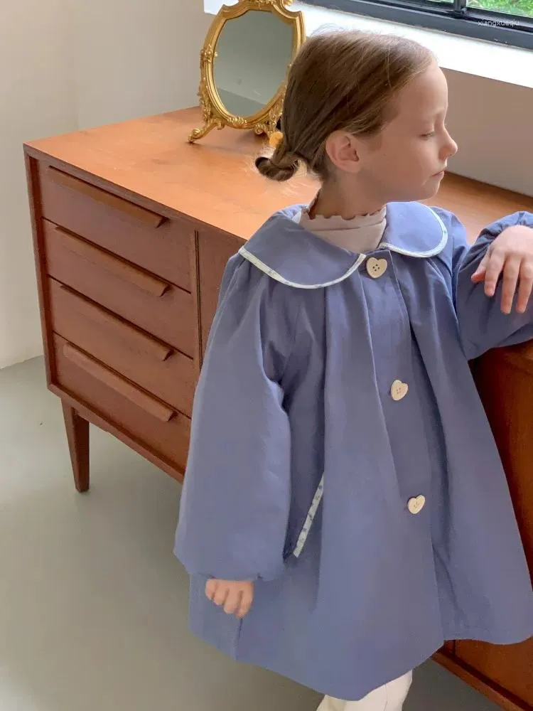 Kurtki dziewczęta jesienne płaszcz dla dzieci w brytyjskim stylu dziewczynki obroź