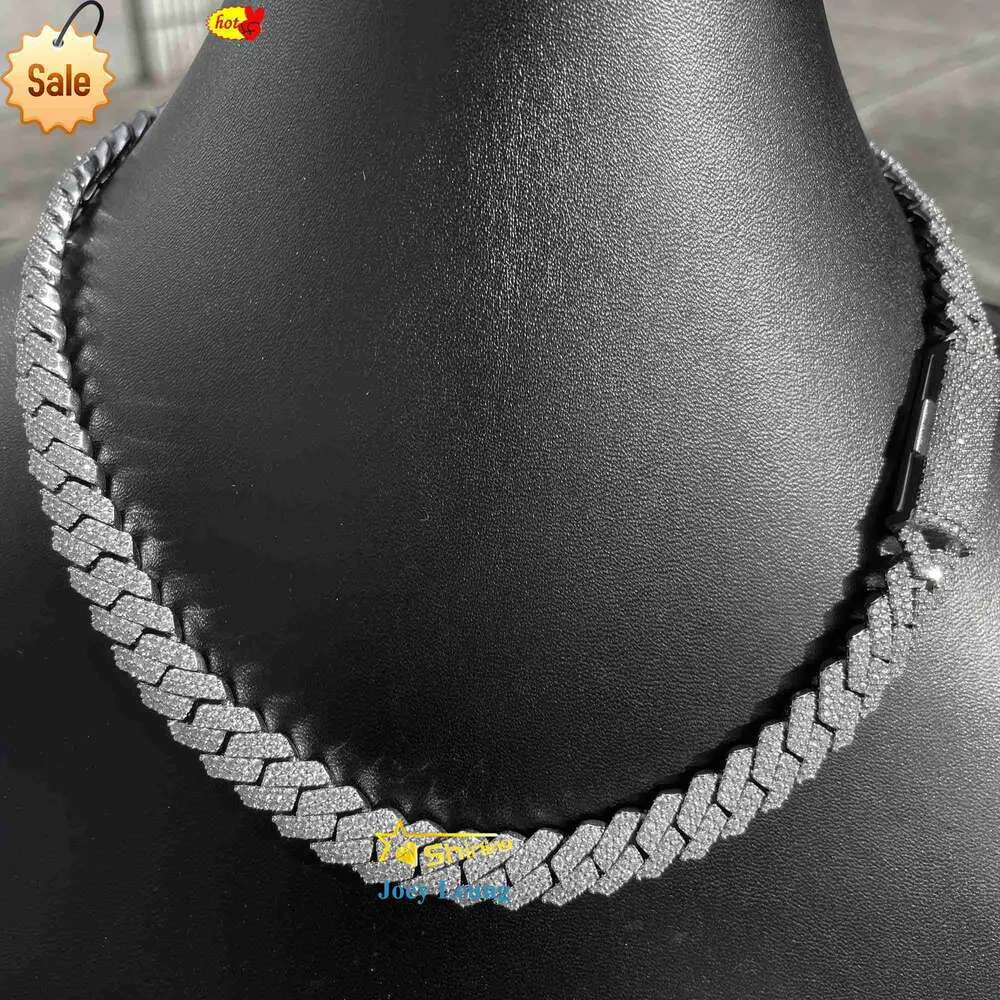 Diseñador de joyas, collar de plata 925 chapado en oro auténtico de 10mm, cadena de eslabones cubanos de moissanita, Hip Hop helado