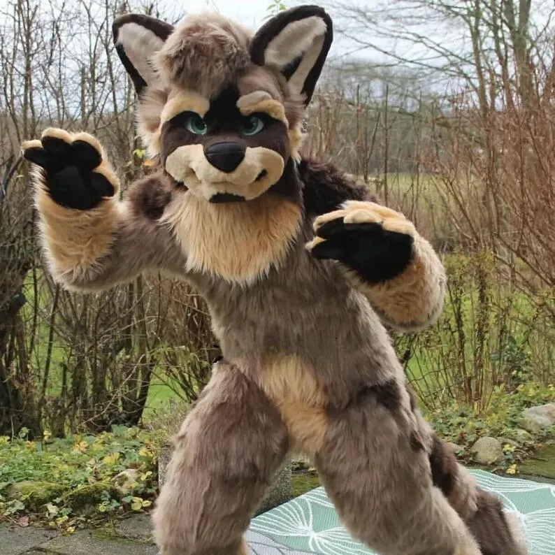Fursuit Long Fur Husky Dog Fox Furry Cosplay Mascot Costume Party Outfit Dress