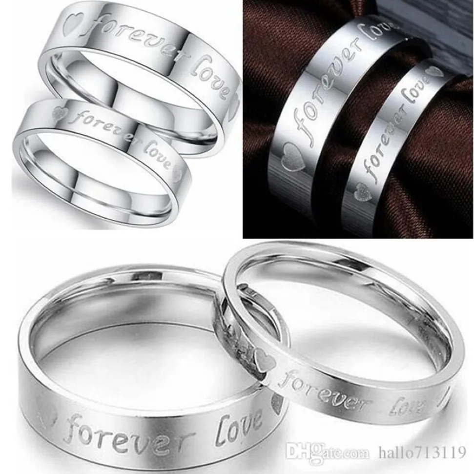 36pcs 18pairs Silver Forever Love Lovers Rings Rings Fit Fit Stainst Steel Feether Enging Ring Engagement Birthday296b