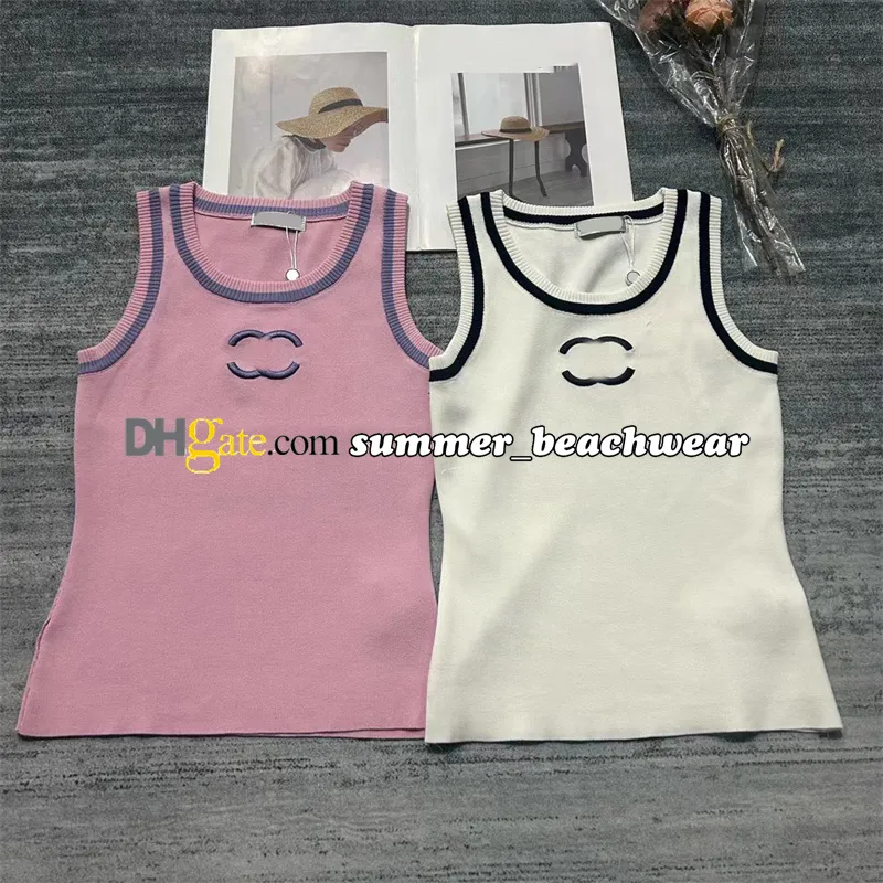 Kvinnor Stretch Knit Vest Summer Slim Knit Topps Designer Crew Neck Tank Top Embroidery Logo Sticke Tees Sports Vest