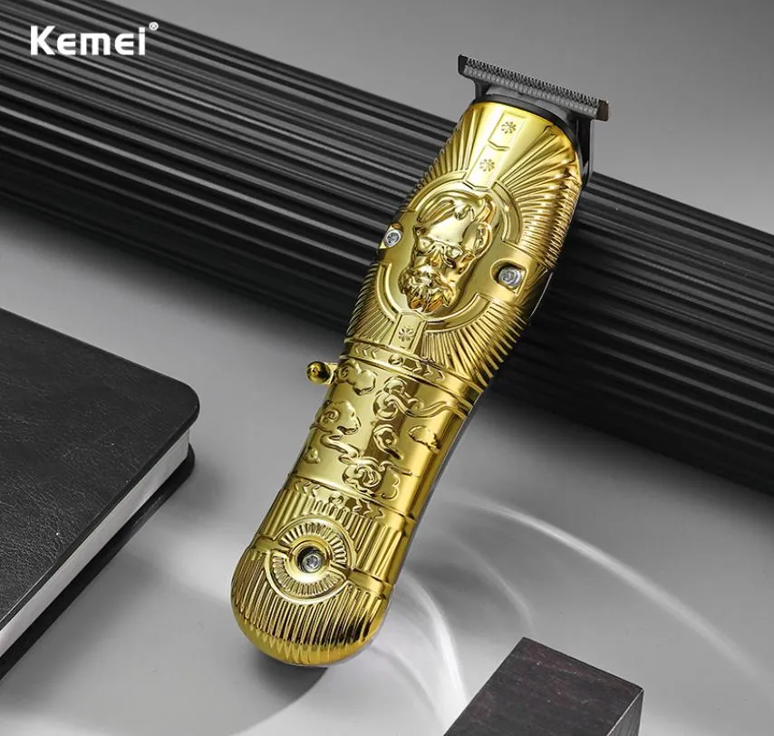 Kemei KM 3709 PG Professionele elektrische gouden metalen behuizing Baardscheerapparaat Clipper Titanium Mes Snijden USB-oplader Machine5926906