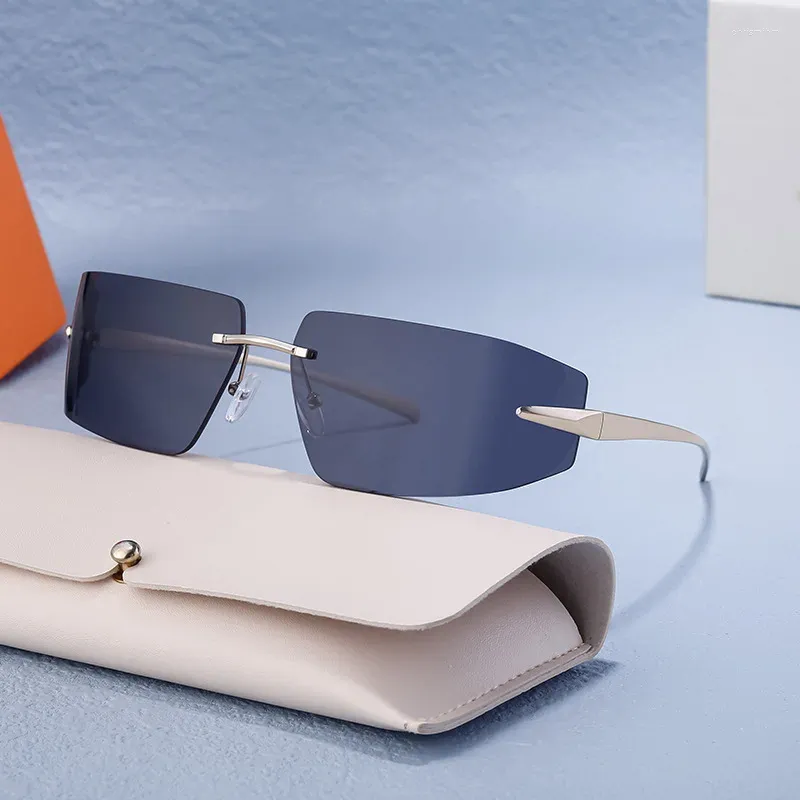 Солнцезащитные очки 2024, женские высококачественные бескаркасные модные мужские уличные лобовые стекла с ромбовидной огранкой, брендовые пляжные очки
