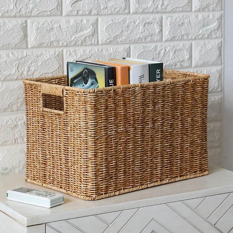 Baskets Large Rectangular Woven Storage Basket Home Storage Dirty Clothes Toy Storage Baskets Handle Closet Cabinet Sundries Organizer