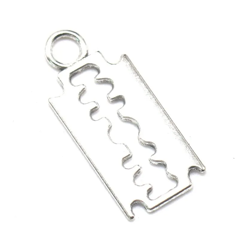 100pcs lot Alloy Silver Color Razor Blade Charms Bracelet Choker Necklace Pendant Charms For Jewelry Making Handmade Craft 24 11mm305H