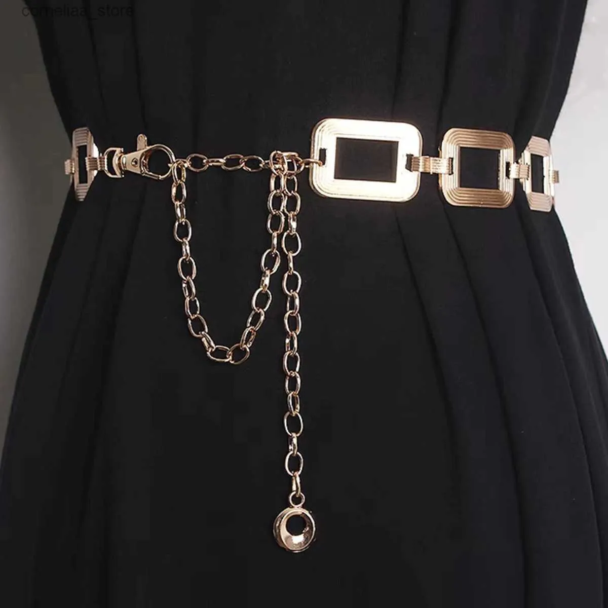 Belts Fashion Gold Chain Belt Female Waist Long Designer Punk Metal Belts For Women High Quality Luxury Brand Adjustable WaistbandY240315