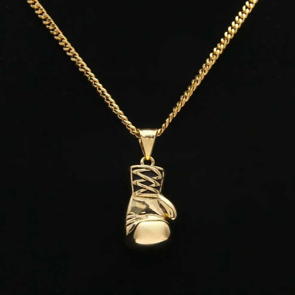 Mens Hip Hop Necklace Jewelry Stainless Steel Boxing Gloves Pendant Necklace With 60cm Gold Cuban Chain243F