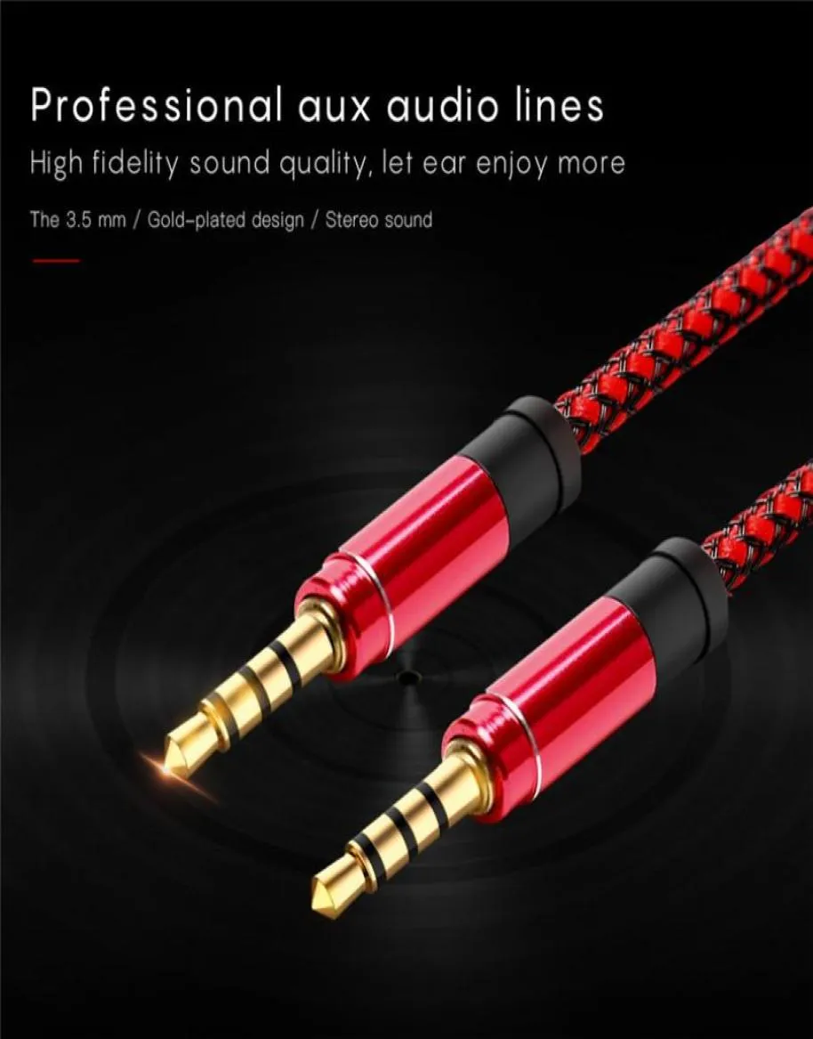 Unbroken Metal Nylon Braided o Cable 1.5M 5FT 3.5mm Round Male Stereo Auxiliary AUX Extension for Mobile phone MP3 Speaker Tablet PC1047789
