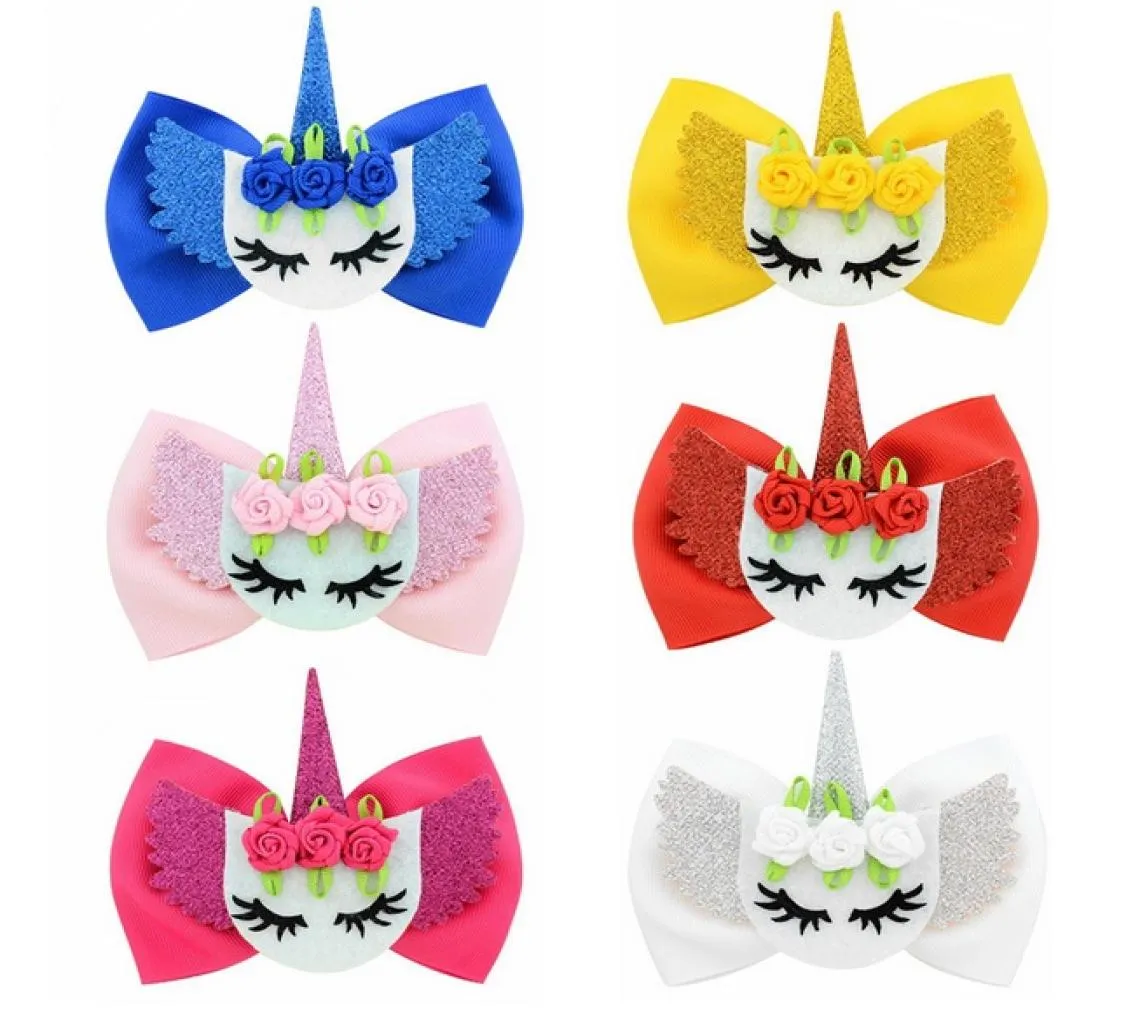 6 Colors Fashion Flower Shape Hair clip Hair Accessories 4 Inch Unicorn Bow Hair Clips for Girls Childrens 8763263098