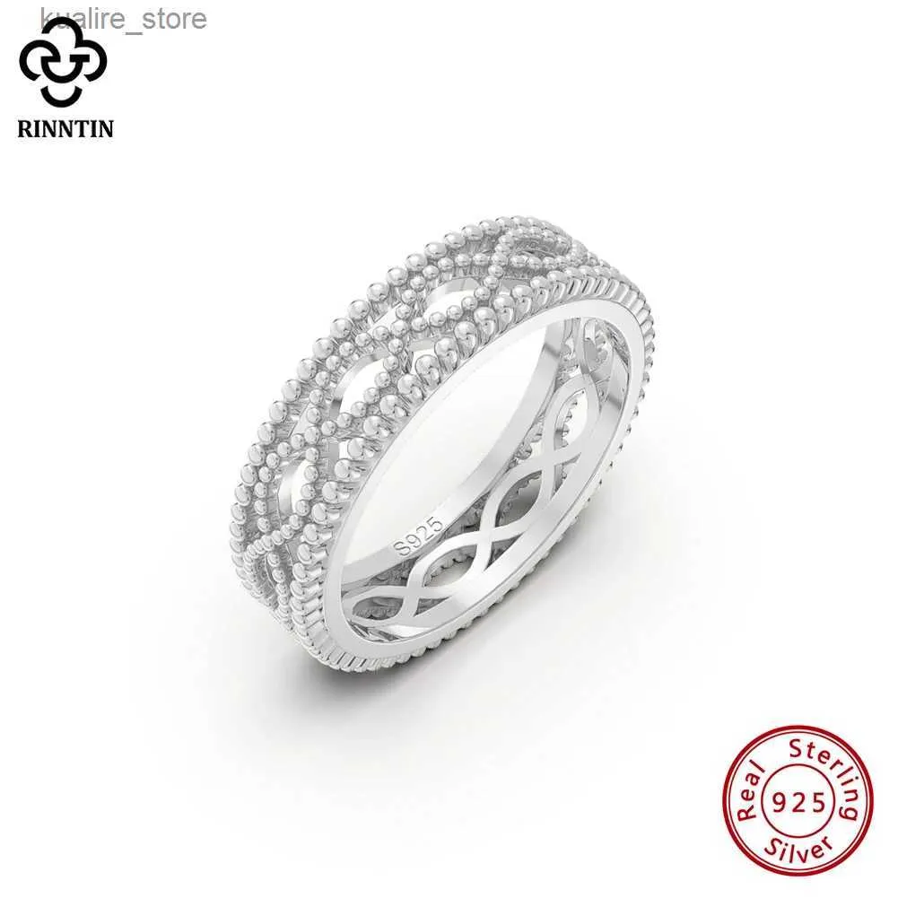 Pierścienie klastra Rinntin 925 Sterling Silver Classic Infinity Band Pierścień dla kobiet Wedding Eternity Oświadczenie Pierścień Biżuteria Pierścień SR309 L240315