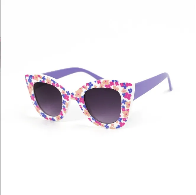 Gradient Lens Children's cat eye Sunglasses Kids Girls Cute Baby Eyeglasses Round Floral Print Eyewear Child Glasses