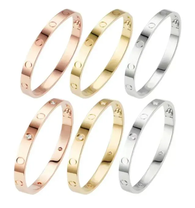 Designer parafuso pulseira moda luxo jóias pulseira pulseiras 18k rosa ouro prata titânio aço diamante pulseiras de unhas para homens mulheres 16-21 tamanho