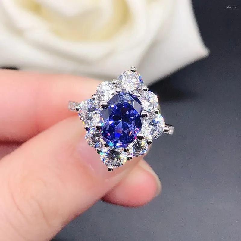 Cluster anneaux 2CT OVAL CUT ROUGE BLUE DIAMONDE FEMMES AU585 14K OR BLANC RUBY SAPPHIRE R169