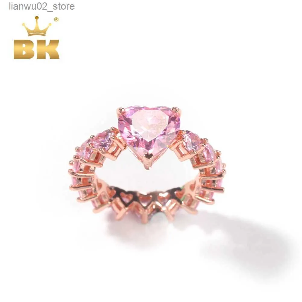 Anéis de casamento bling king luxo nova moda gotas de gelo rosa espumante cz coração anel menina encantador presente do dia dos namorados q240315