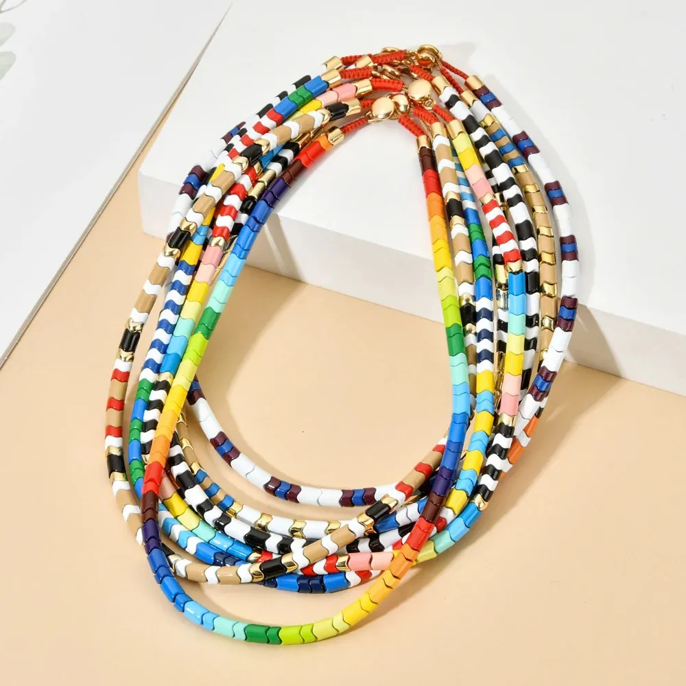 Colliers en métal multicolores Boho pour femmes, ras du cou, pendentif de perles, collier de déclaration, bijoux ethniques perlés, cadeau fait à la main, 240311