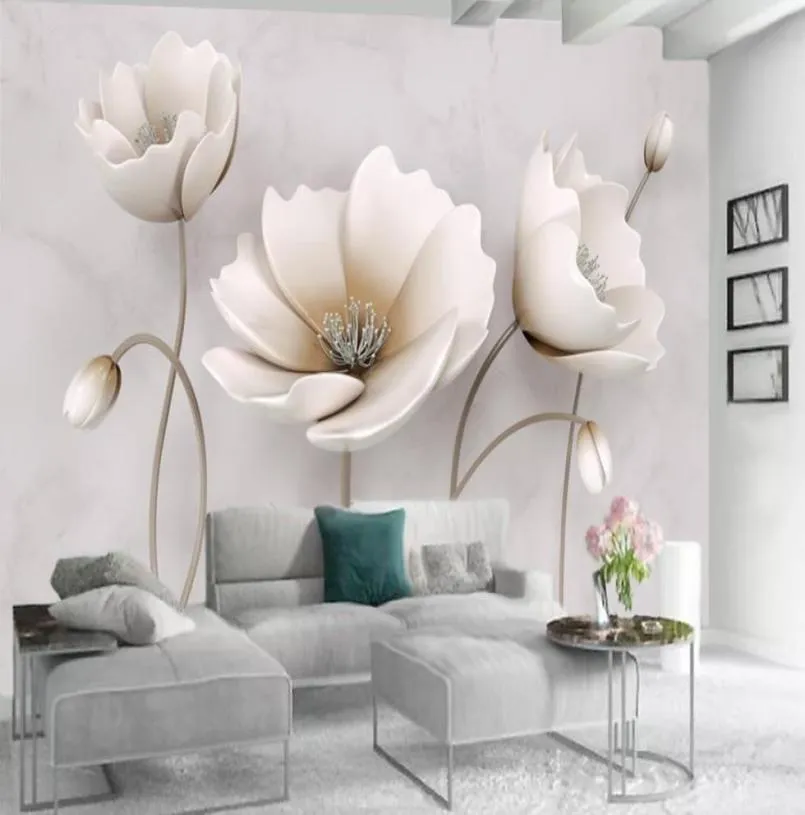 Custom 3d Bloemen Behang Nordic Elegante Bloem Marmeren Textuur Home Decor Woonkamer Slaapkamer Keuken Wandbekleding Muurschildering Wallpap1956385