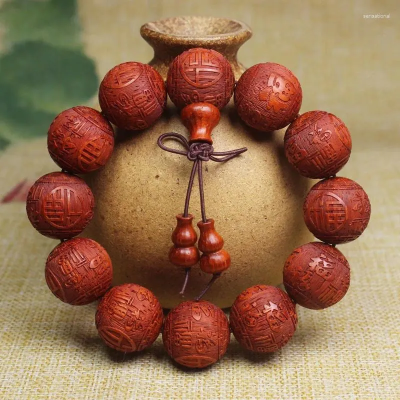 Bracciale con rosario con accessori per zucca, perline intagliate in filo di Padauk da 20 mm