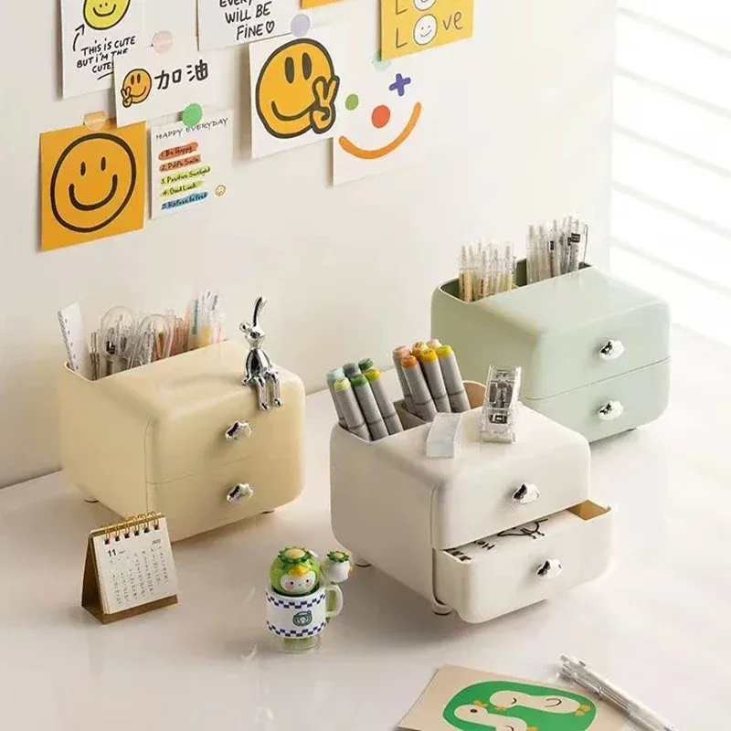Tiroirs Mini boîte de rangement de bureau étudiants tiroir de papeterie Simple avec porte-stylo bureau pour enfants articles divers organisateur d'accessoires de cheveux