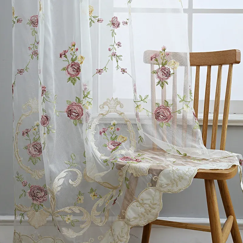 Tende Tende in tulle di velluto di lusso francese per camera da letto Tulle ricamati a fiori per soggiorno Finestra Villa Decorazione domestica personalizzata